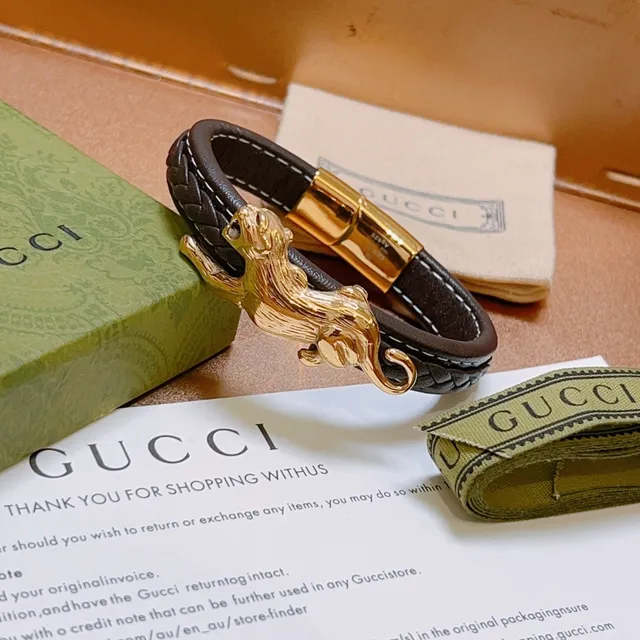 Gucci Panther Motif Braided Leather Bracelet 2