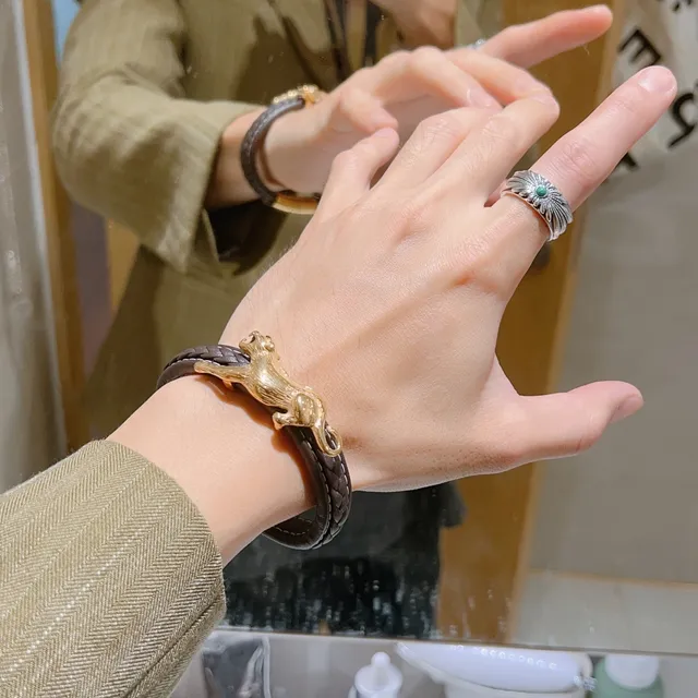 Gucci Panther Motif Braided Leather Bracelet 3