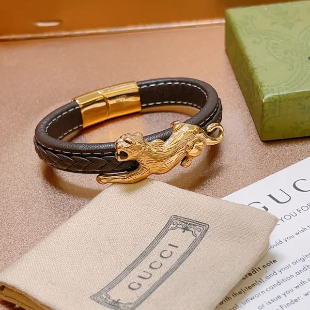 Gucci Panther Motif Braided Leather Bracelet 4