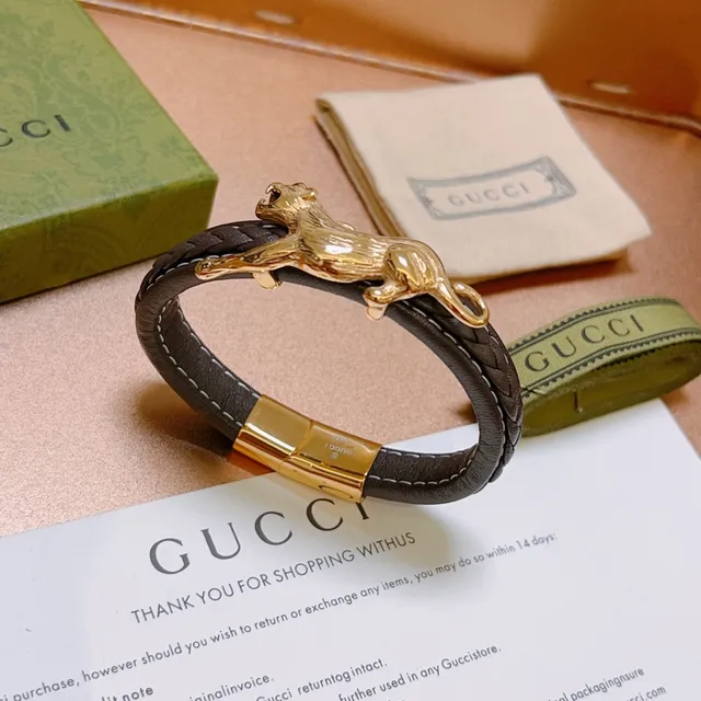 Gucci Panther Motif Braided Leather Bracelet 6