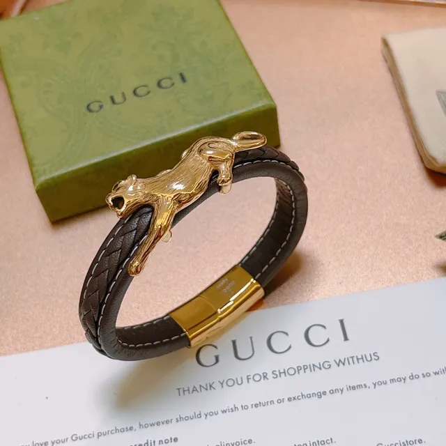 Gucci Panther Motif Braided Leather Bracelet 7