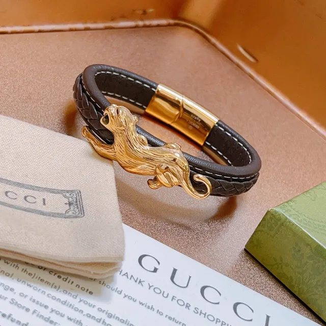 Gucci Panther Motif Braided Leather Bracelet 9