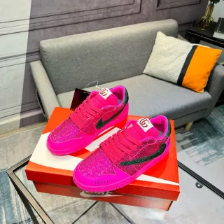 Gucci Pink Green Crystal-Embellished Web Stripe Lifestyle Sneakers