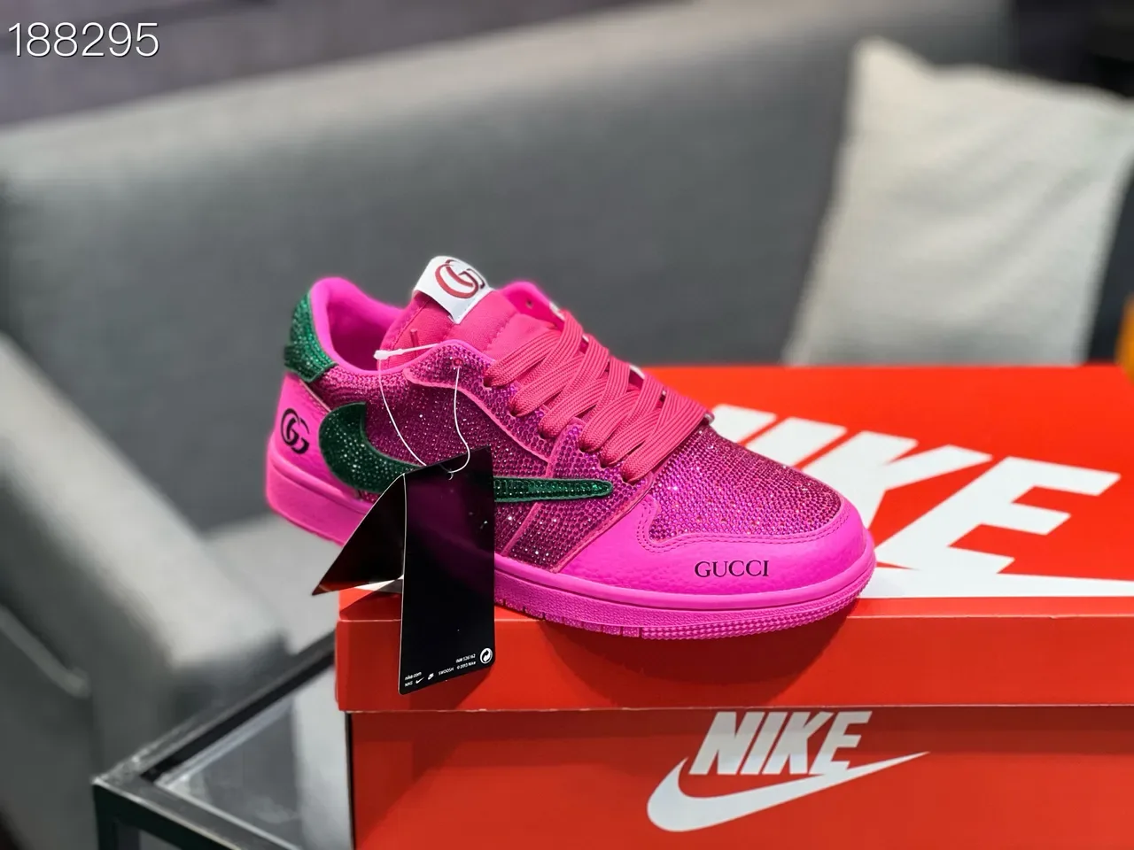 Gucci Pink Green Crystal-Embellished Web Stripe Lifestyle Sneakers 4