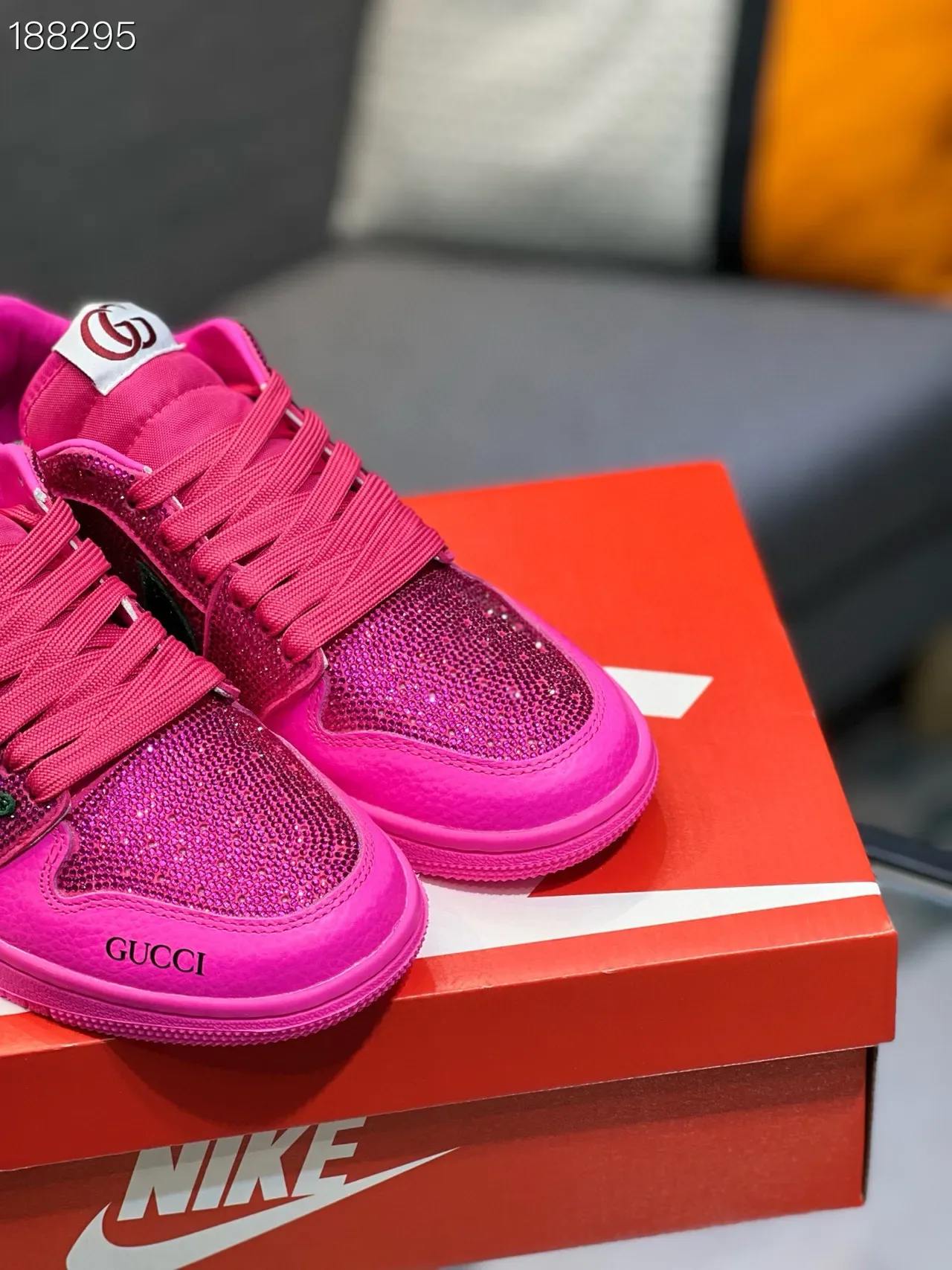Gucci Pink Green Crystal-Embellished Web Stripe Lifestyle Sneakers 5