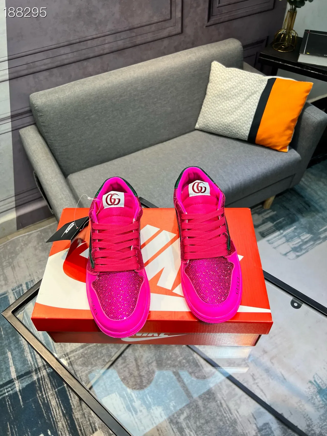 Gucci Pink Green Crystal-Embellished Web Stripe Lifestyle Sneakers 7