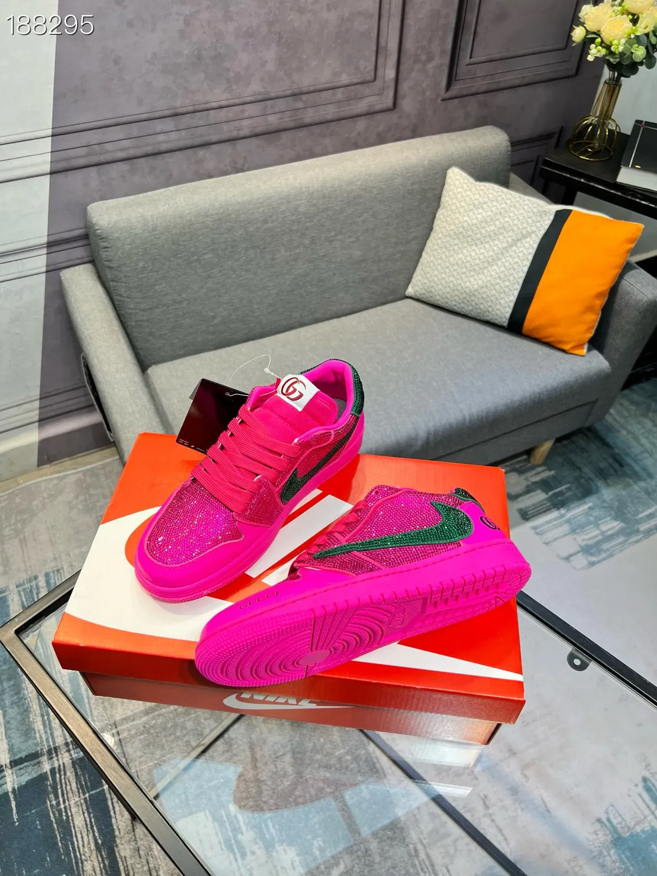 Gucci Pink Green Crystal-Embellished Web Stripe Lifestyle Sneakers 8