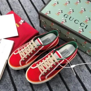 Gucci Red Green Canvas Upper Striped Side Panels Lifestyle Sneakers