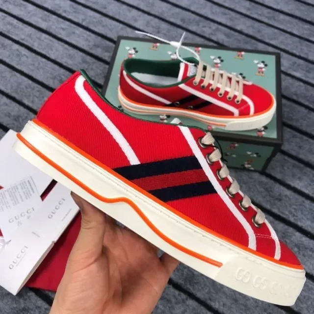 Gucci Red Green Canvas Upper Striped Side Panels Lifestyle Sneakers 2