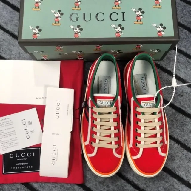 Gucci Red Green Canvas Upper Striped Side Panels Lifestyle Sneakers 3