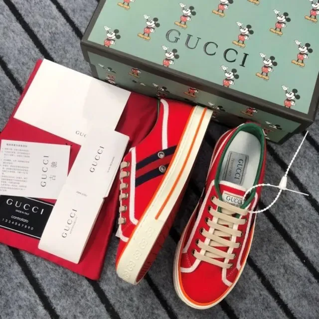 Gucci Red Green Canvas Upper Striped Side Panels Lifestyle Sneakers 5