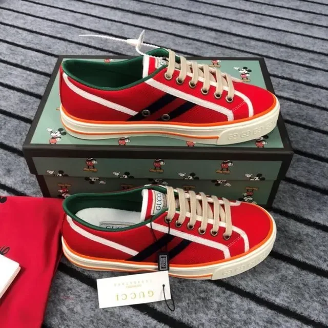 Gucci Red Green Canvas Upper Striped Side Panels Lifestyle Sneakers 6