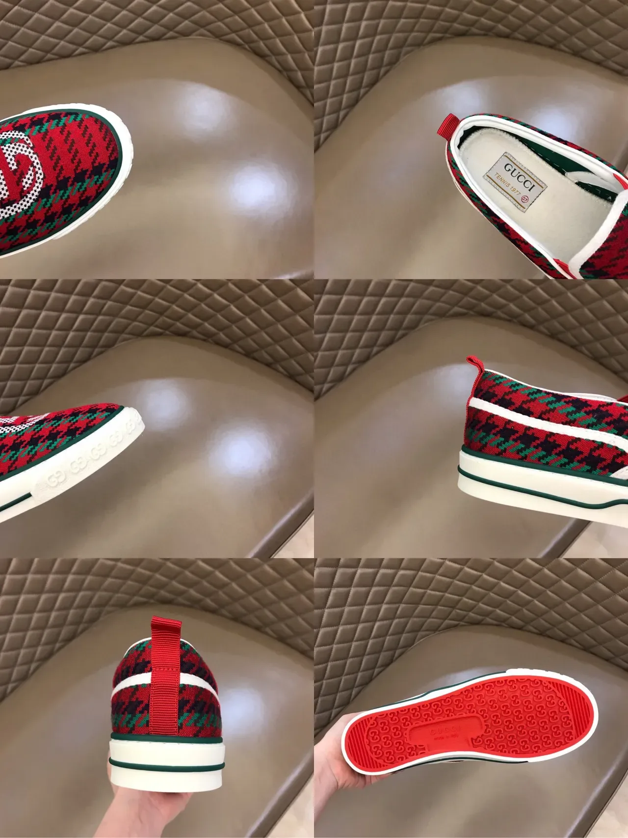 Gucci Rouge Multicolore Slip-on Baskets lifestyle en tricot à motif pied de poule 2