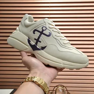 جوتشي Rhyton بيج بحري جلد علوي oversized شعار مرساة chunky sneakers