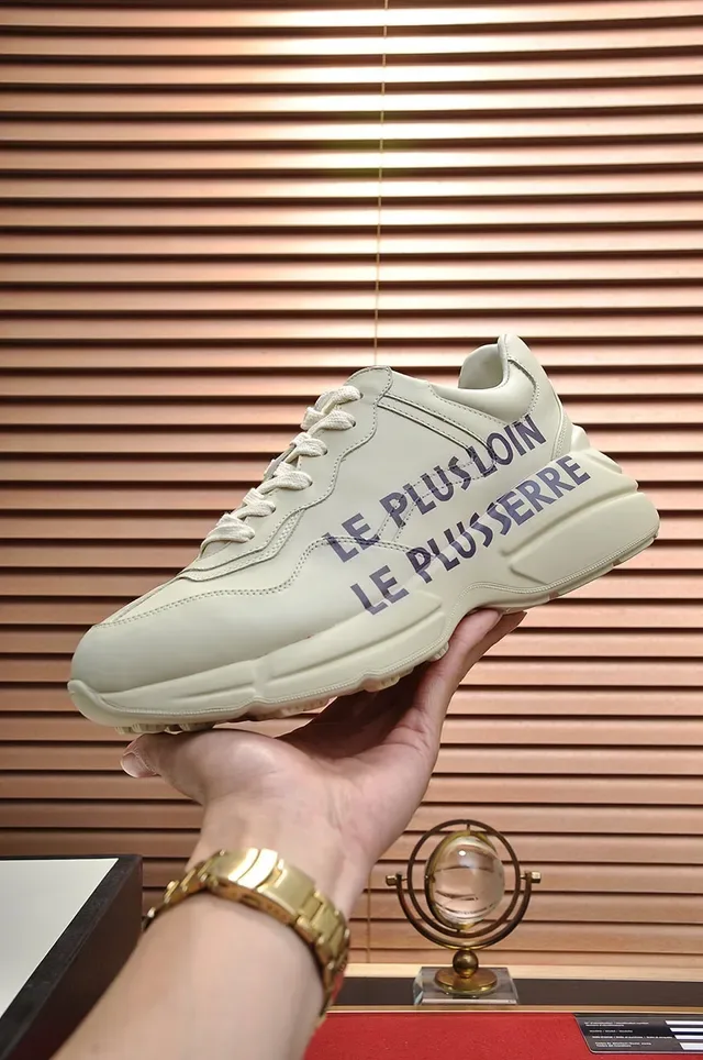 جوتشي Rhyton بيج بحري جلد علوي oversized شعار مرساة chunky sneakers 4