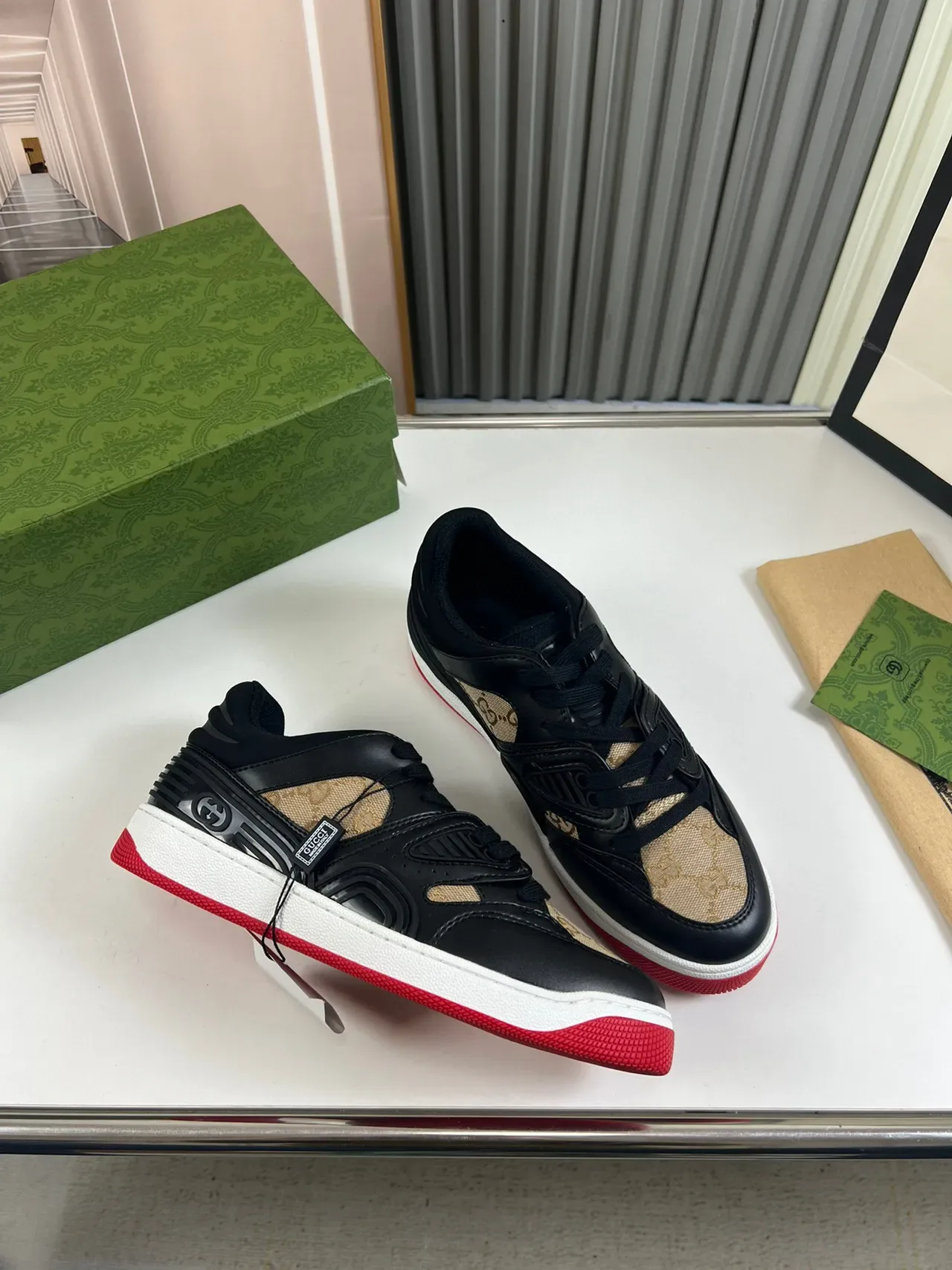 Gucci Rhyton Black Beige GG-Print Canvas Lifestyle Sneakers 5