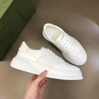 Gucci Screener All-White Perforated Platform Lifestyle Sneakers