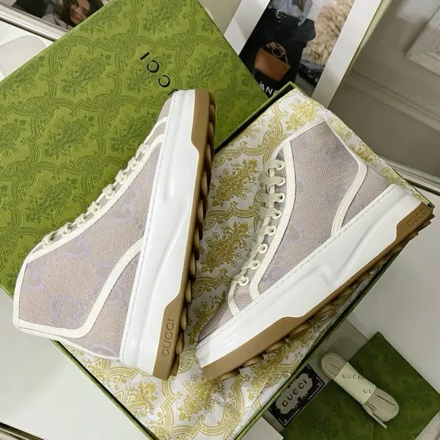 Gucci Screener Beige and Lavender GG Monogram Lifestyle Sneakers 2