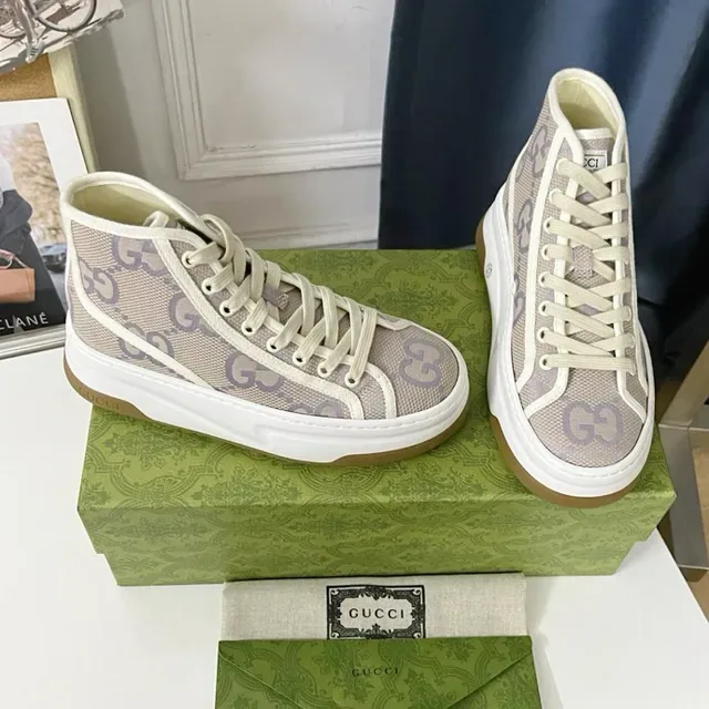 Gucci Screener Beige and Lavender GG Monogram Lifestyle Sneakers 3