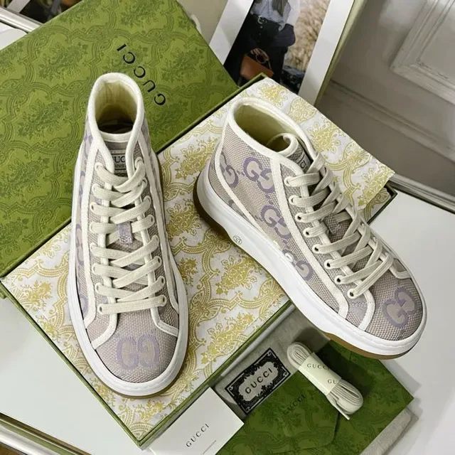 Gucci Screener Beige and Lavender GG Monogram Lifestyle Sneakers 5