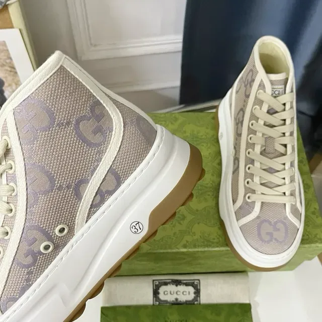 Gucci Screener Beige and Lavender GG Monogram Lifestyle Sneakers 6
