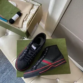 Gucci Screener Black Green High-Top GG Monogram Print Lifestyle Sneakers