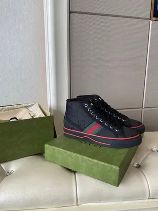 Gucci Screener Black Green High-Top GG Monogram Print Lifestyle Sneakers 2