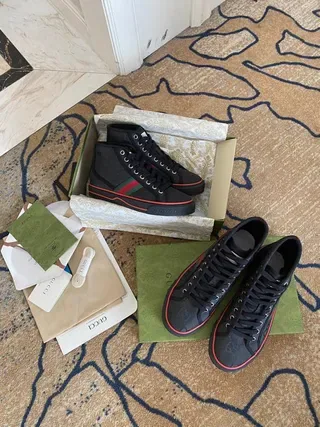 Gucci Screener Black Green High-Top GG Monogram Print Lifestyle Sneakers 3