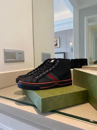 Gucci Screener Black Green High-Top GG Monogram Print Lifestyle Sneakers 5