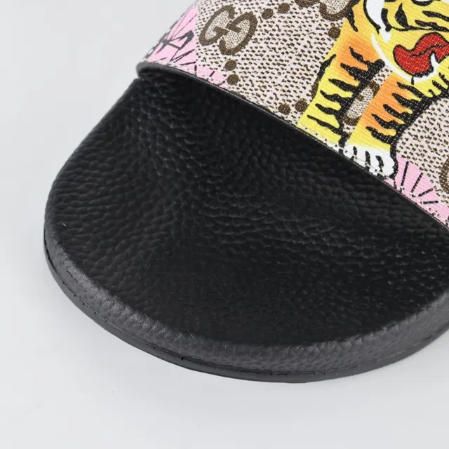 Gucci Screener Black Multicolor Printed Strap Tiger Motif Slippers 5