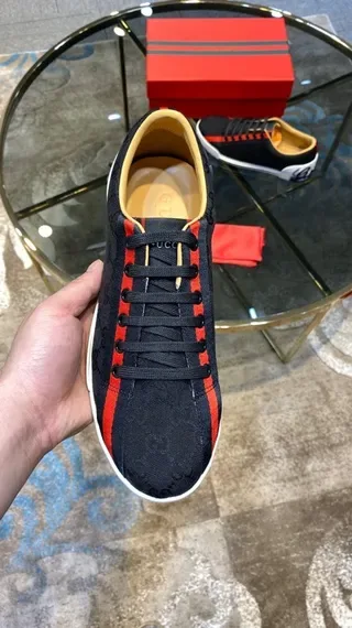 Gucci Screener Black Red White GG Monogram Lifestyle Sneakers 6