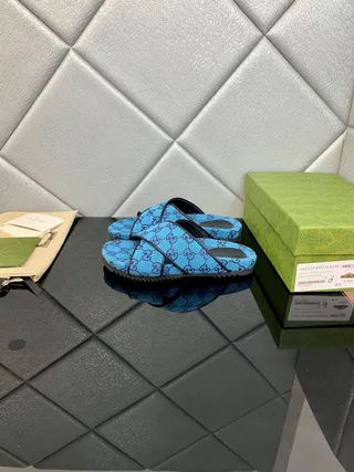 Gucci Screener Blue GG Monogram Slide Slippers 4