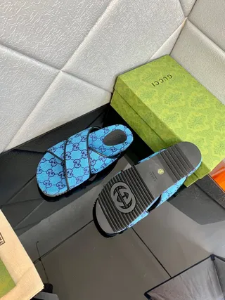 Gucci Screener Blue GG Monogram Slide Slippers 5