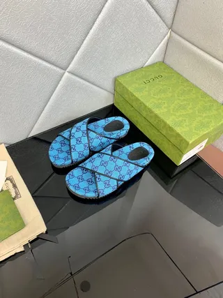 Gucci Screener Blue GG Monogram Slide Slippers 6