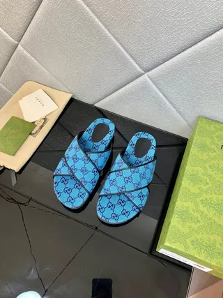 Gucci Screener Blue GG Monogram Slide Slippers 7