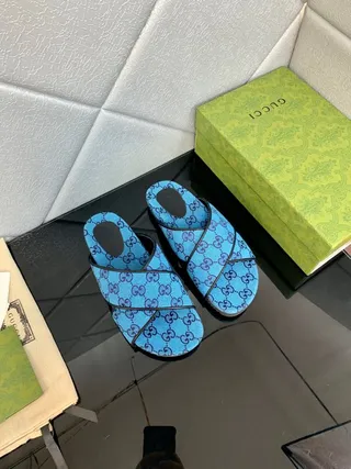Gucci Screener Blue GG Monogram Slide Slippers 8