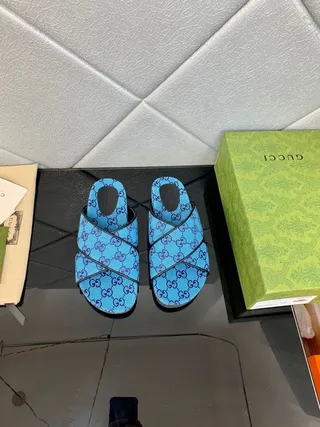 Gucci Screener Blue GG Monogram Slide Slippers 9