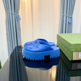 Gucci Screener Blue Platform Slippers