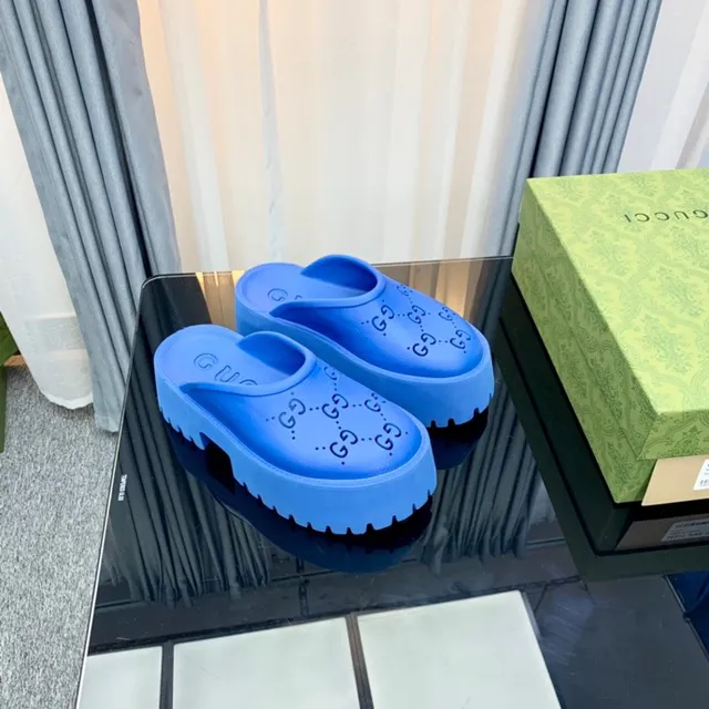 Gucci Screener Blue Platform Slippers 2