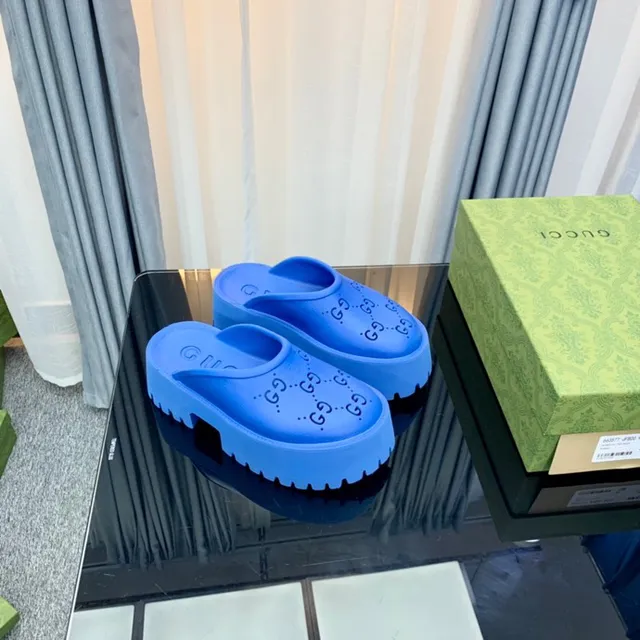 Gucci Screener Blue Platform Slippers 4
