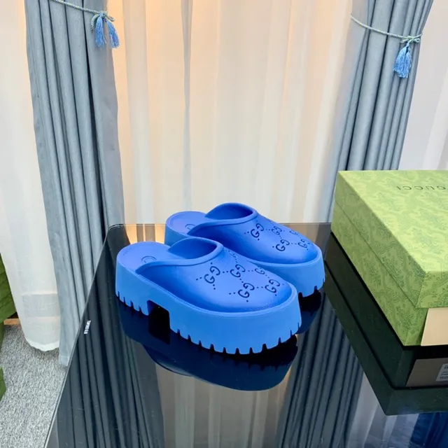 Gucci Screener Blue Platform Slippers 5