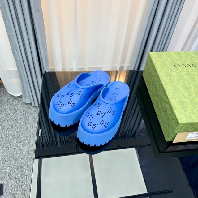 Gucci Screener Blue Platform Slippers 6