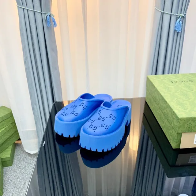Gucci Screener Blue Platform Slippers 7
