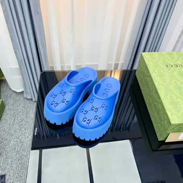 Gucci Screener Blue Platform Slippers 8