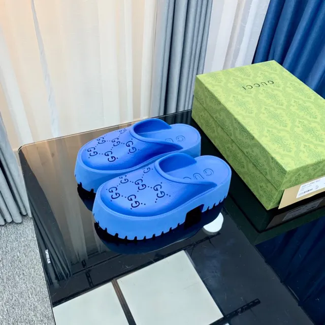 Gucci Screener Blue Platform Slippers 9