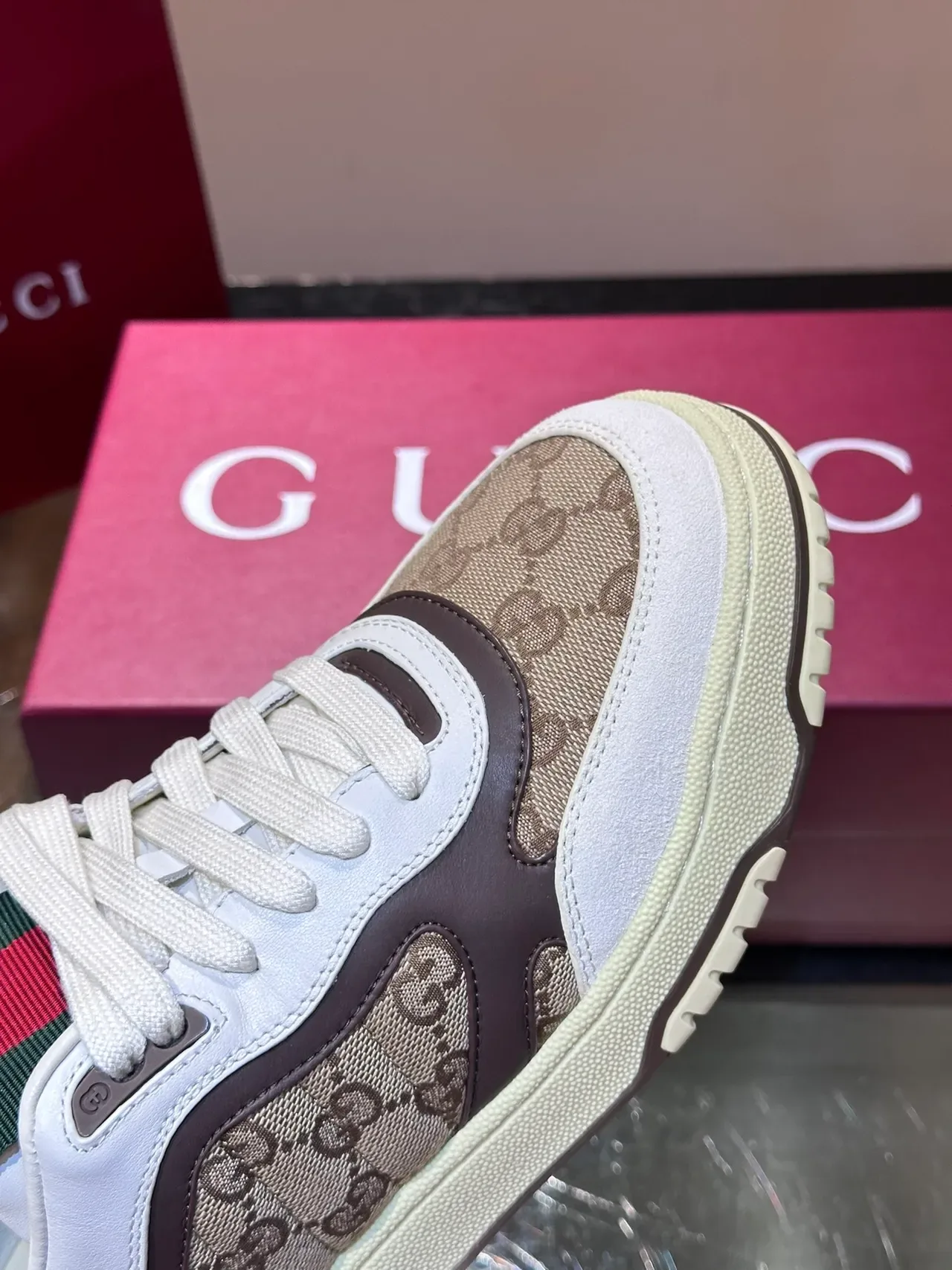 Gucci Screener GG Monogram ক্যানভাস Web Stripe লাইফস্টাইল স্নিকার 3
