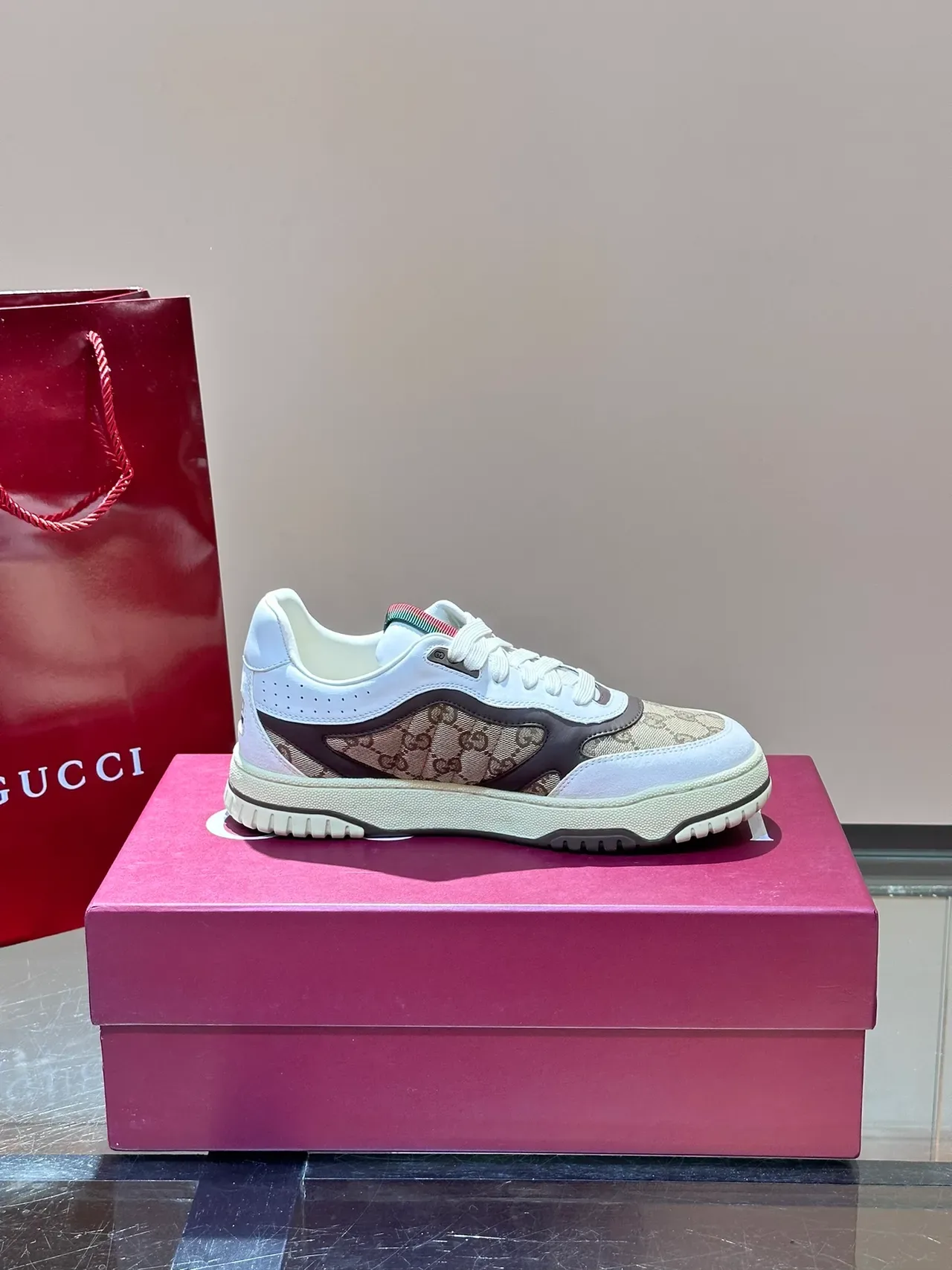 Gucci Screener GG Monogram ক্যানভাস Web Stripe লাইফস্টাইল স্নিকার 4