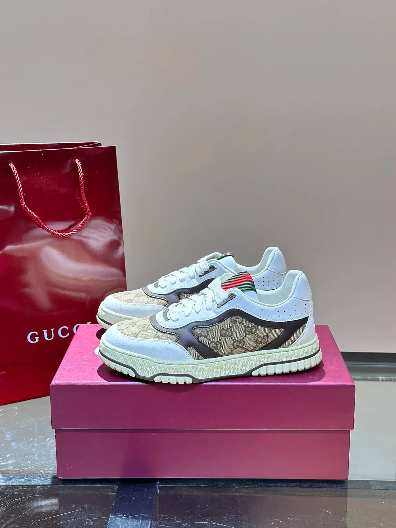 Gucci Screener GG Monogram ক্যানভাস Web Stripe লাইফস্টাইল স্নিকার 5