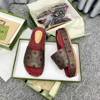 Gucci Screener GG Monogram Red Platform Slippers