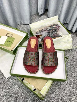 Gucci Screener GG Monogram Red Platform Slippers 3